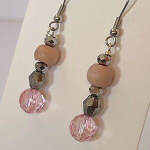 Cute, trendy handcrafted dangle earrings. Bead, wood, stone,crystals. S/G plated